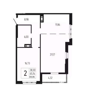 2-к квартира, вторичка, 69м2, 9/18 этаж