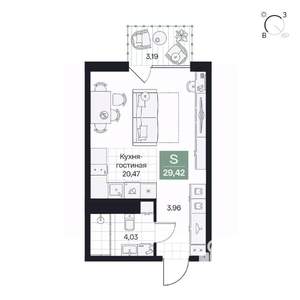 Студия квартира, вторичка, 29м2, 4/10 этаж