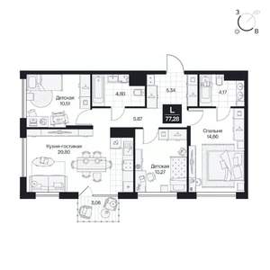 3-к квартира, вторичка, 77м2, 7/10 этаж