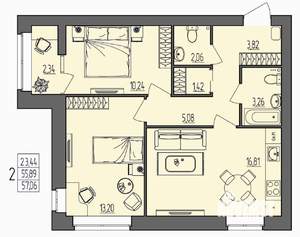 2-к квартира, вторичка, 57м2, 3/4 этаж