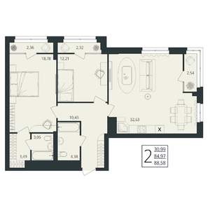 2-к квартира, вторичка, 89м2, 17/17 этаж