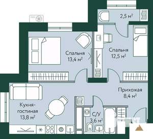 2-к квартира, вторичка, 54м2, 22/24 этаж