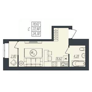 Студия квартира, вторичка, 24м2, 9/10 этаж