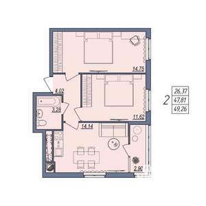 2-к квартира, вторичка, 49м2, 6/10 этаж