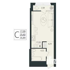 Студия квартира, вторичка, 27м2, 2/17 этаж