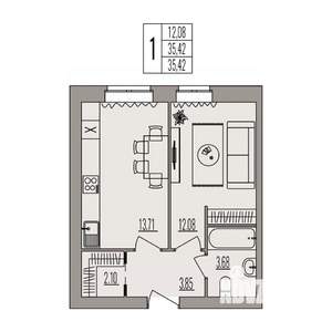 1-к квартира, вторичка, 35м2, 2/3 этаж