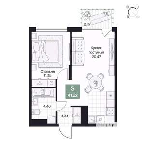 1-к квартира, вторичка, 42м2, 3/10 этаж