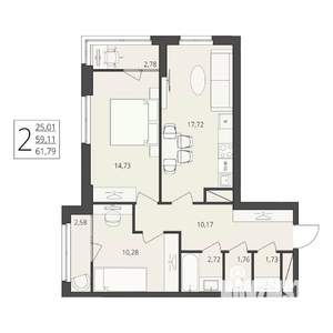 2-к квартира, вторичка, 62м2, 4/17 этаж