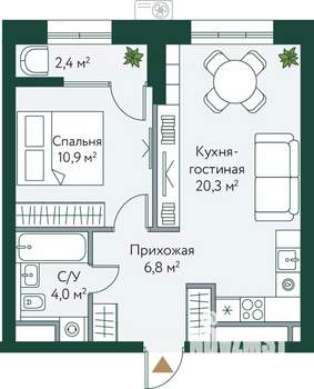 1-к квартира, вторичка, 44м2, 2/24 этаж