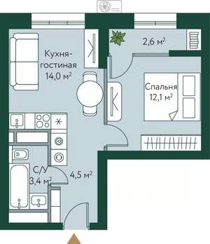 1-к квартира, строящийся дом, 37м2, 21/24 этаж