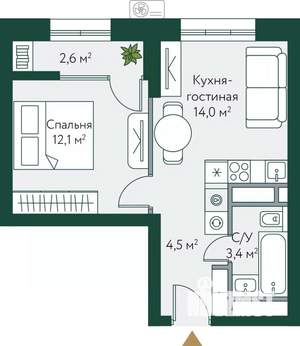 1-к квартира, строящийся дом, 37м2, 17/24 этаж