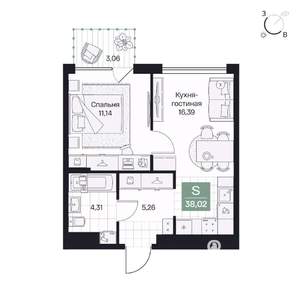 1-к квартира, вторичка, 38м2, 3/10 этаж