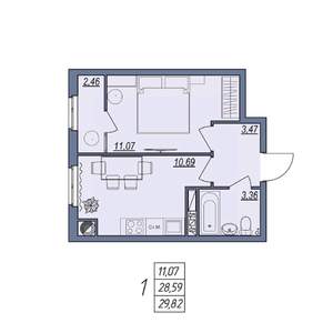 1-к квартира, вторичка, 30м2, 8/8 этаж