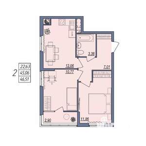 2-к квартира, вторичка, 47м2, 6/10 этаж