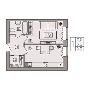 1-к квартира, вторичка, 34м2, 3/3 этаж