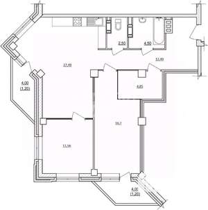 3-к квартира, вторичка, 88м2, 14/17 этаж