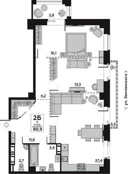 2-к квартира, вторичка, 85м2, 18/18 этаж