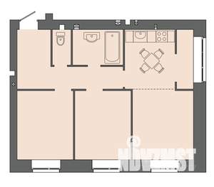 3-к квартира, строящийся дом, 62м2, 8/9 этаж