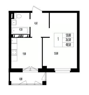 Студия квартира, вторичка, 41м2, 1/17 этаж