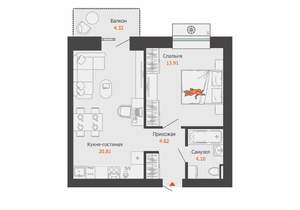 1-к квартира, строящийся дом, 45м2, 4/8 этаж