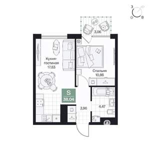 1-к квартира, вторичка, 38м2, 3/10 этаж