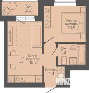 1-к квартира, вторичка, 37м2, 10/19 этаж