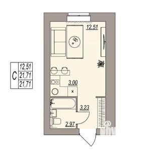 Студия квартира, вторичка, 22м2, 3/3 этаж