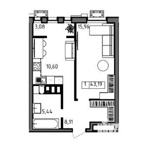 1-к квартира, вторичка, 43м2, 15/23 этаж