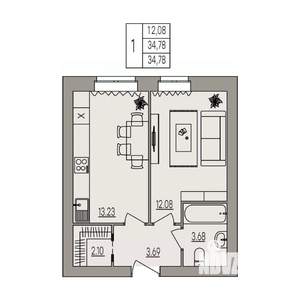 1-к квартира, вторичка, 35м2, 2/3 этаж