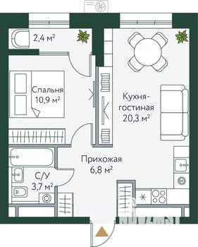 1-к квартира, вторичка, 44м2, 15/24 этаж