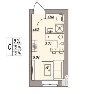 Студия квартира, вторичка, 17м2, 3/3 этаж