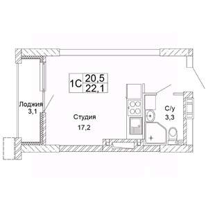 1-к квартира, вторичка, 22м2, 15/17 этаж
