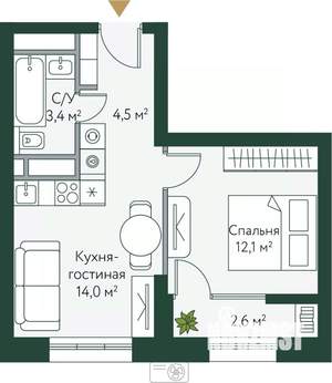 1-к квартира, вторичка, 37м2, 17/24 этаж