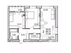 2-к квартира, сданный дом, 71м2, 3/9 этаж