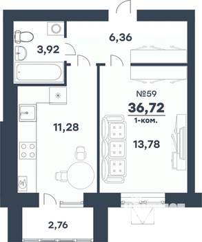 1-к квартира, строящийся дом, 37м2, 1/4 этаж