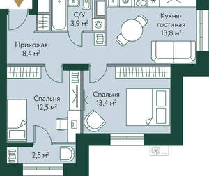 2-к квартира, вторичка, 55м2, 8/24 этаж