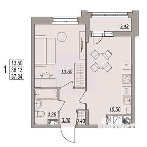 1-к квартира, вторичка, 37м2, 4/6 этаж