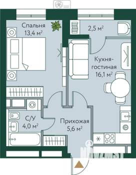 1-к квартира, вторичка, 42м2, 7/24 этаж