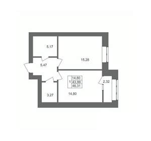 1-к квартира, вторичка, 46м2, 10/10 этаж
