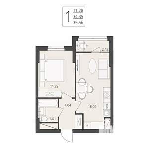 1-к квартира, вторичка, 36м2, 3/17 этаж