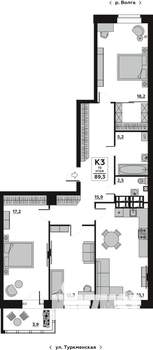 3-к квартира, вторичка, 89м2, 19/20 этаж