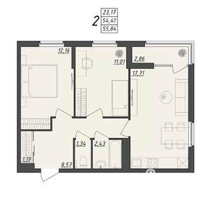 2-к квартира, вторичка, 56м2, 4/10 этаж