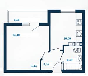 1-к квартира, строящийся дом, 39м2, 9/23 этаж