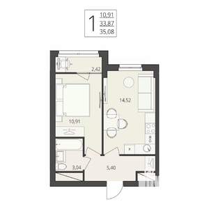 1-к квартира, вторичка, 35м2, 12/17 этаж