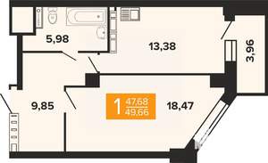 1-к квартира, вторичка, 50м2, 18/19 этаж