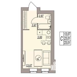 Студия квартира, вторичка, 23м2, 3/3 этаж