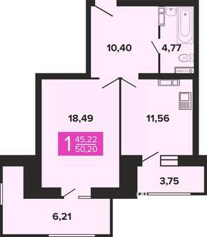 1-к квартира, вторичка, 50м2, 11/19 этаж