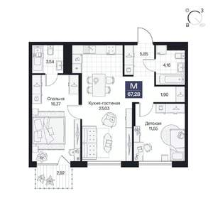 2-к квартира, вторичка, 67м2, 8/10 этаж