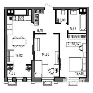 2-к квартира, вторичка, 66м2, 9/23 этаж
