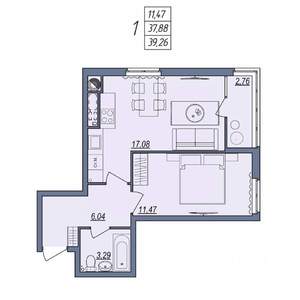 1-к квартира, вторичка, 39м2, 4/10 этаж